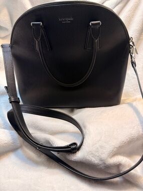 kate spade black leather dome satchel with detachable crossbody strap